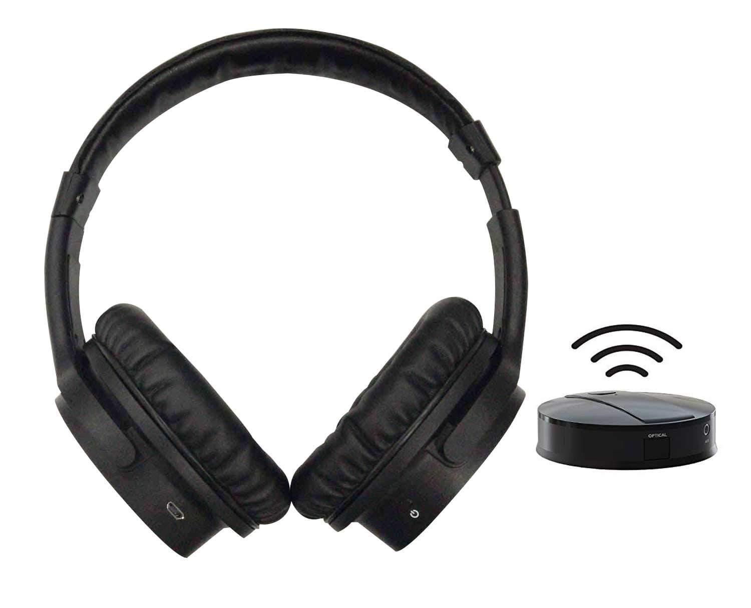 Rechargeable Wireless TV Headphones- RF Connection Headset,2.4 GHz Transmits Wirelessly, No Bluetooth Required, AUX, RCA & Optical Fiber Input - for Watching TV Doesn't Affect Family Member's