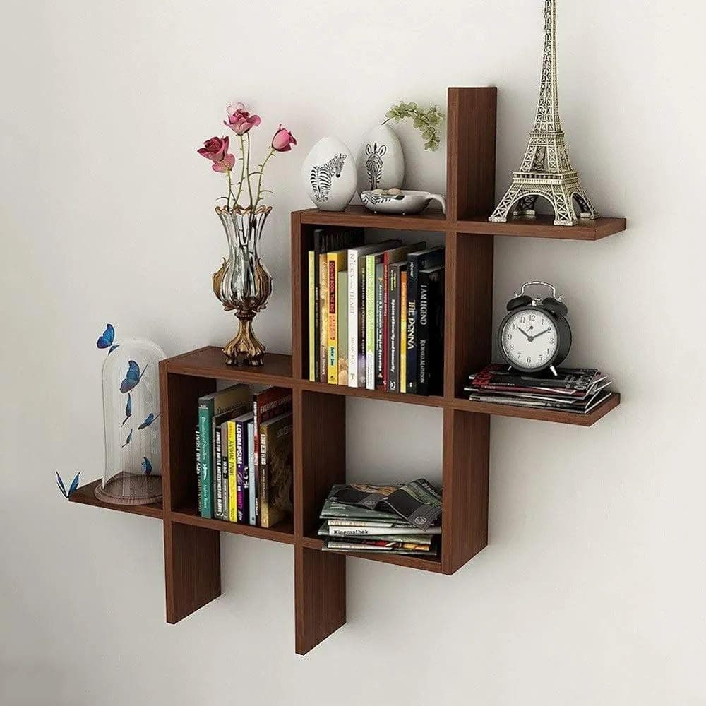 Wall Shelves for Living Room Stylish Wooden,Wall Mounted Book Shelf,Wall Shelf for Photos, Decorations, in Living Room, Kitchen, Hallway, Bedroom, Bathroom(Bent shelve) (Brown)