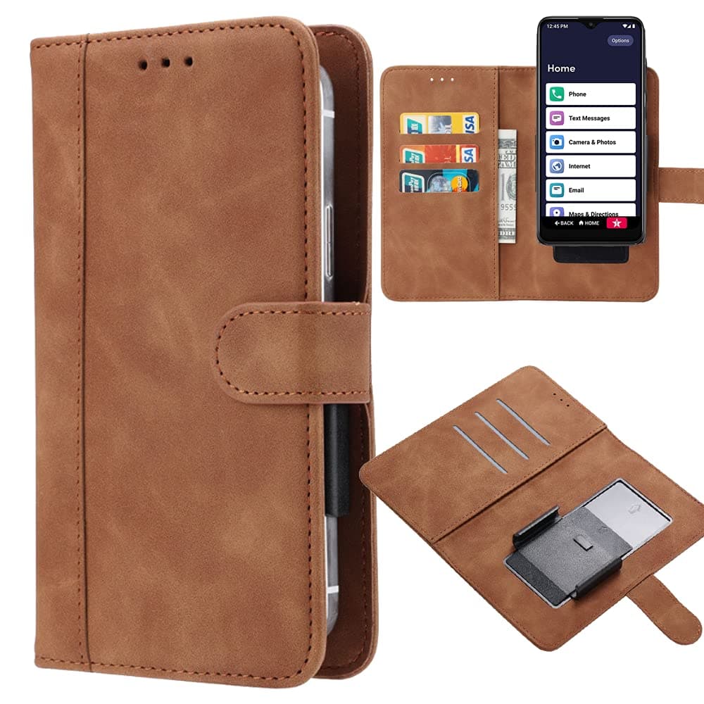 Cellular Phone Case, Universal Retro Leather Wallet Case with Credit Card Holder for Lively Smart Smartphone Jitterbug - Brown
