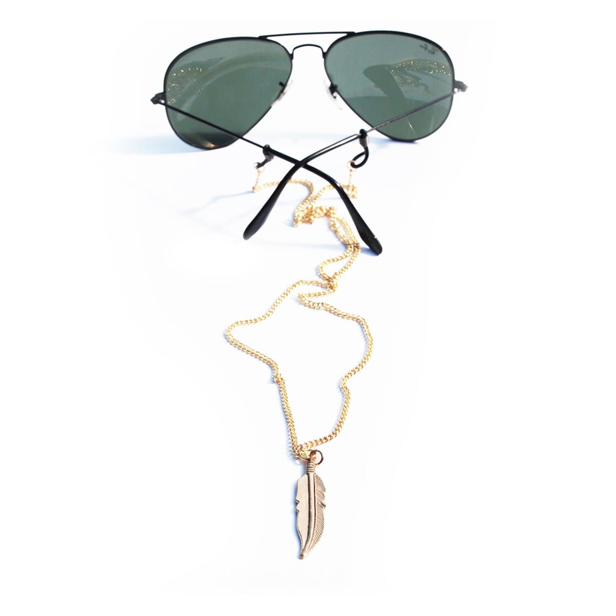Sintillia Feather Drop Backlace Sunglass Strap, Glasses Chain, Eyeglass Cord (Gold with Clear Attachments)