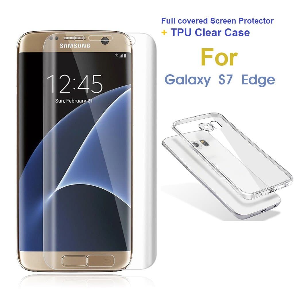 ANiceSeller 3D Full Curved Covered SOFT Tempered Glass + Ultra Slim TPU Clear Transparent Skin Cover Case For Samsung Galaxy S7 Edge
