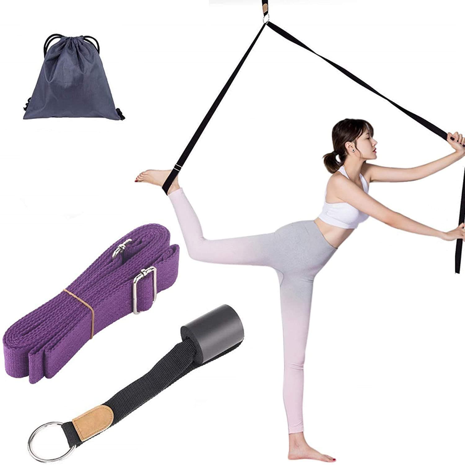 LHB Yoga Strap/Stretch Band with Safe Adjustable Metal D-Ring - Yoga Strap for Stretching - Stretching Strap Band for Yoga Physical Therapy, Dance and Pilates, Gymnastics, Hamstring Strength Training