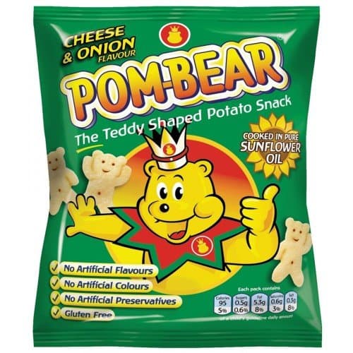 Pom-Bear Cheese and Onion Potato Snacks 15g (Pack of 20) Gluten Free!