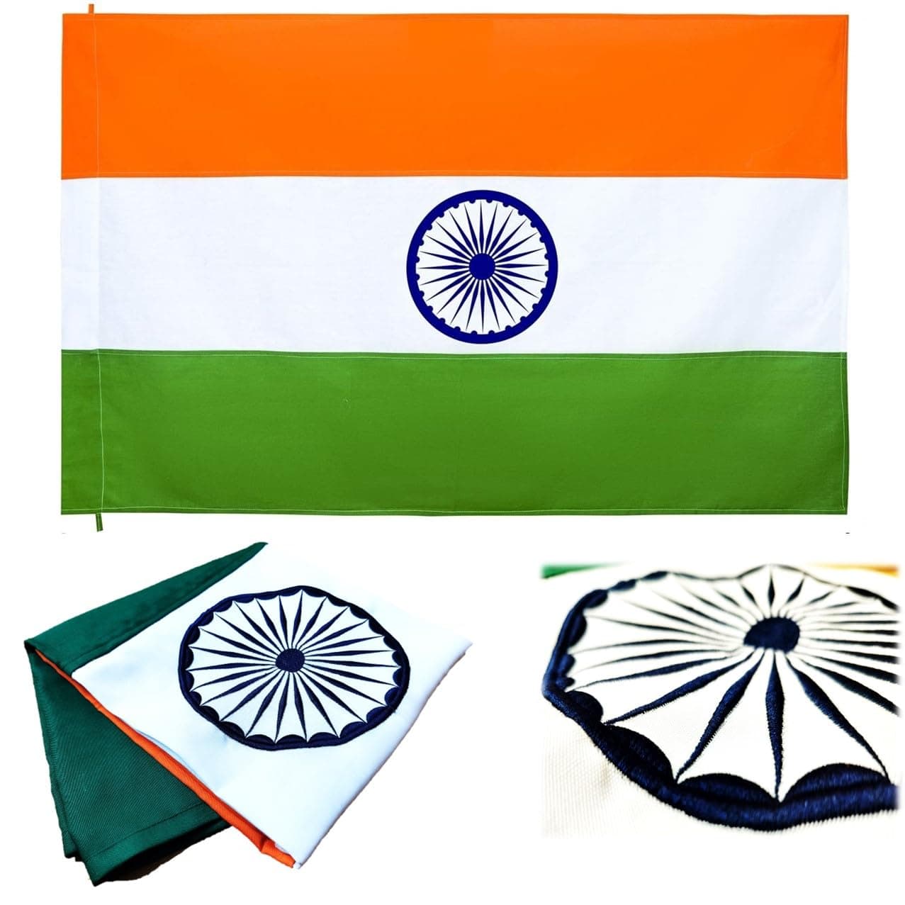 Omount The Flag of India – Indian Tiranga of size 900mm x 1350mm (3 ft x 4.5 ft) made of 100% Pure Khadi Cotton Ideal for Outdoor All Weather Jhanda Strong Stitched Tiranga