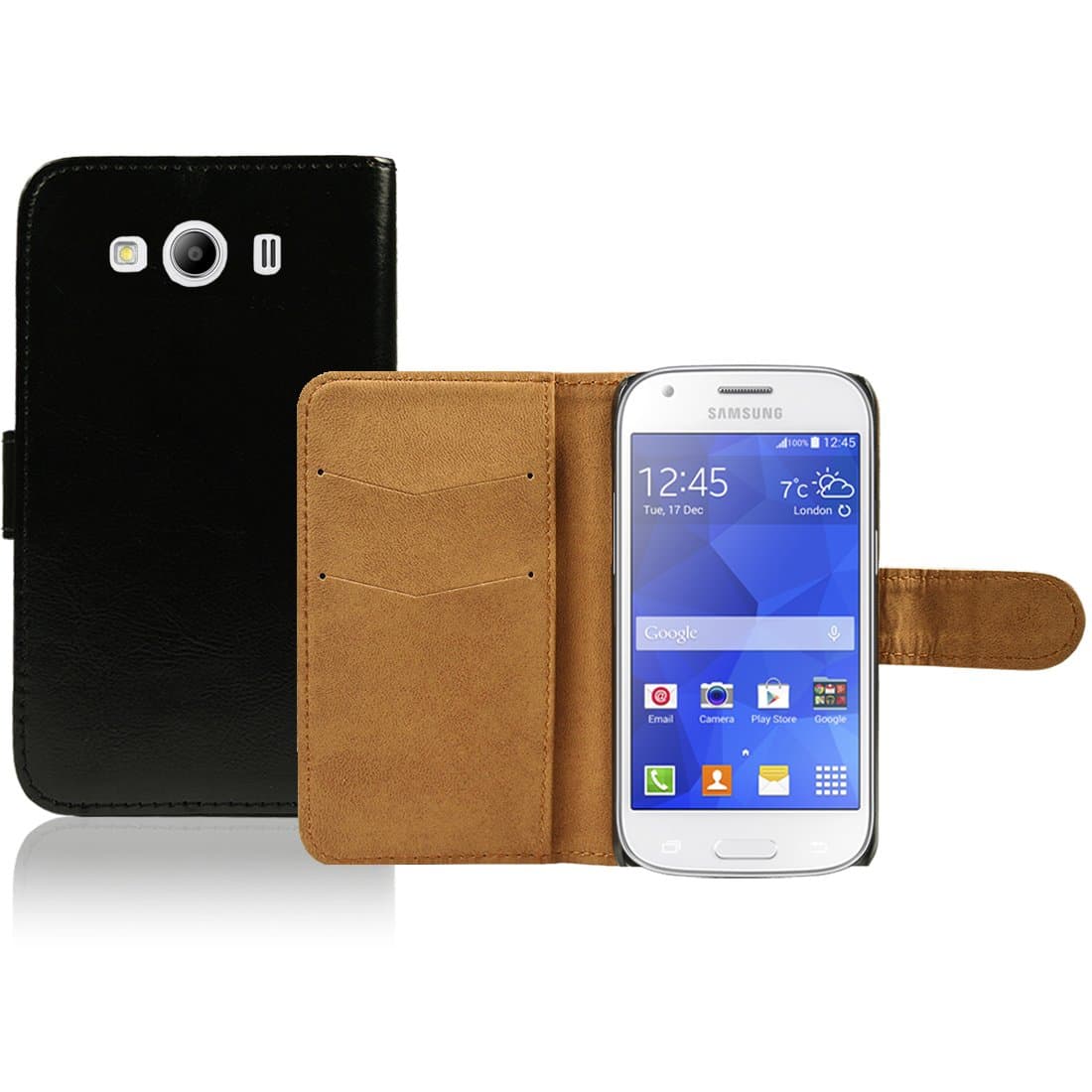 thinkmobile Samsung Ace 4 Case, Black Pu Leather Wallet Case Cover For The Samsung Galaxy Ace 4 SM-G357