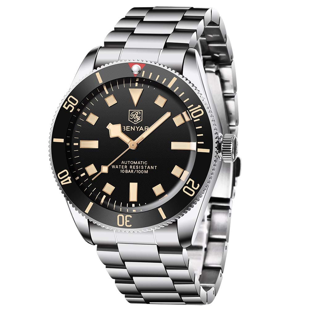 BENYAR 5179 Men's Automatic Mechanical Watch Rotatable Aluminium Bezel Stainless Steel Strap Waterproof Luminous Casual Self-Winding Wrsitwatches