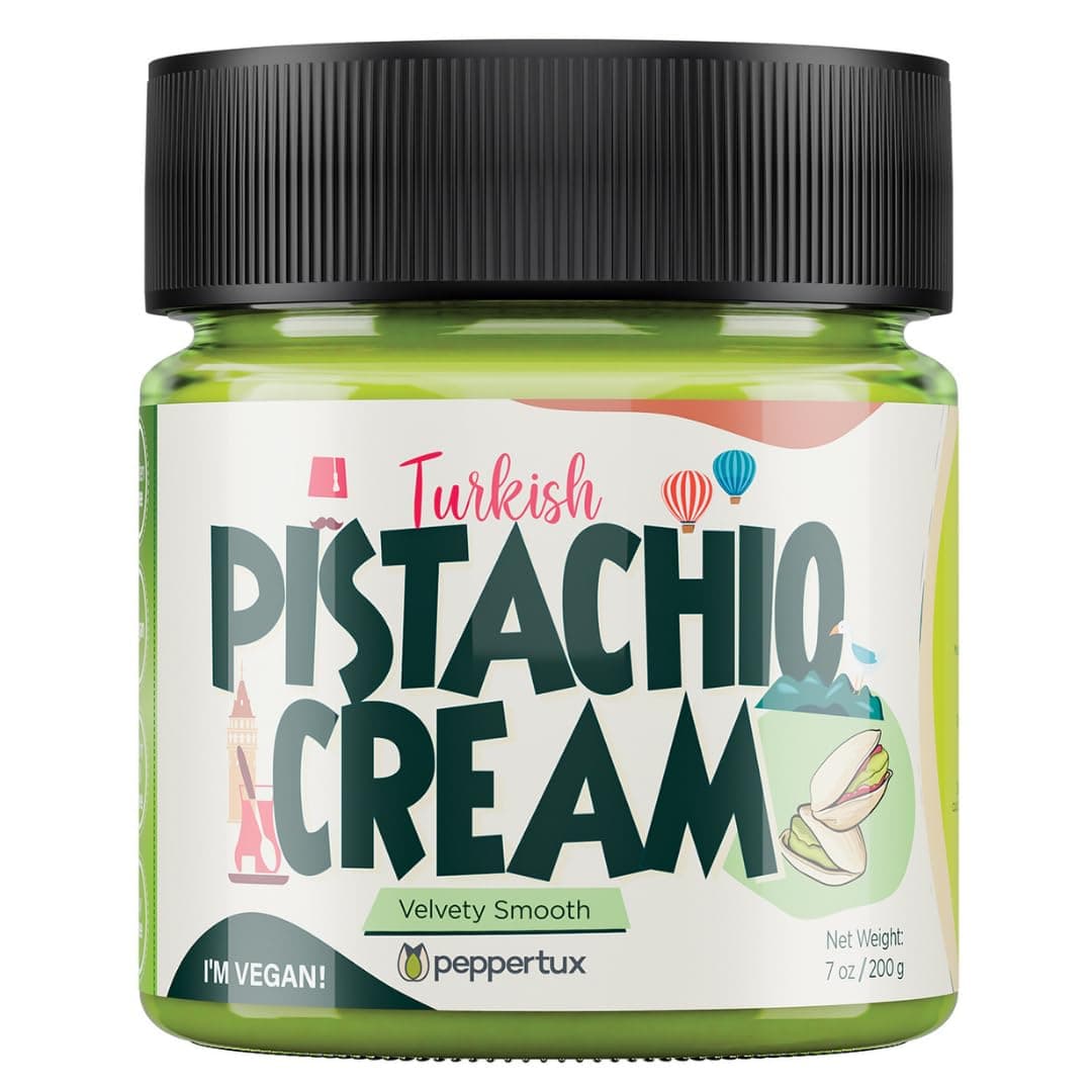 Peppertux Farms Pistachio Cream - Natural Vegan Spread Pistachio Paste for Baking, Cake, Ice Cream, Cookie & More - High Protein Turkish Pistachios Flavoring - Gluten-Free, Unrefined Sugar (7oz)