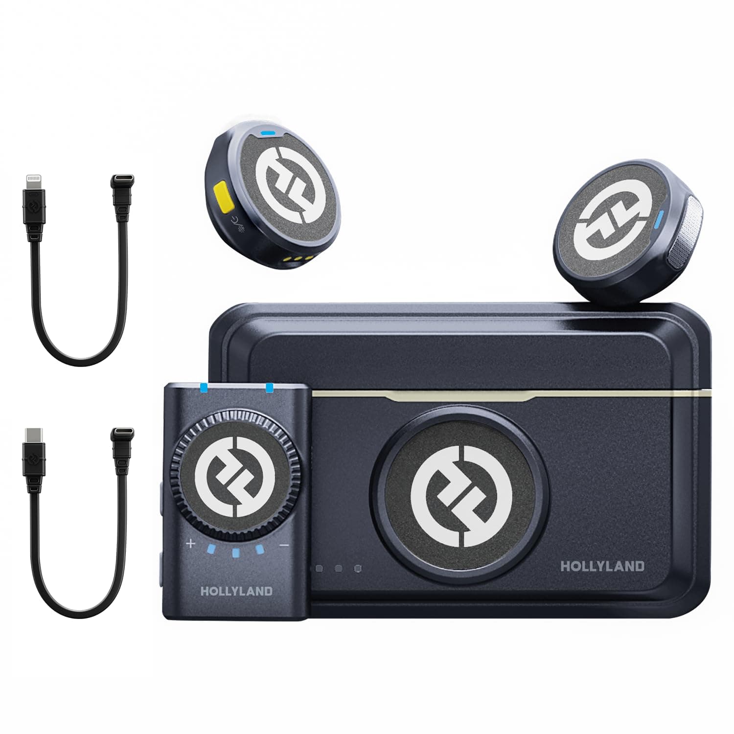 Hollyland Lark M2 Wireless Lavalier Microphone (2TX+1RX) Compatible with Camera, iPhone, Android, PC, 300m LOS Range, Hi-Fi Audio, Noise Cancelling, 40H Duration, Lapel Mic for Livestream Vlog-Black