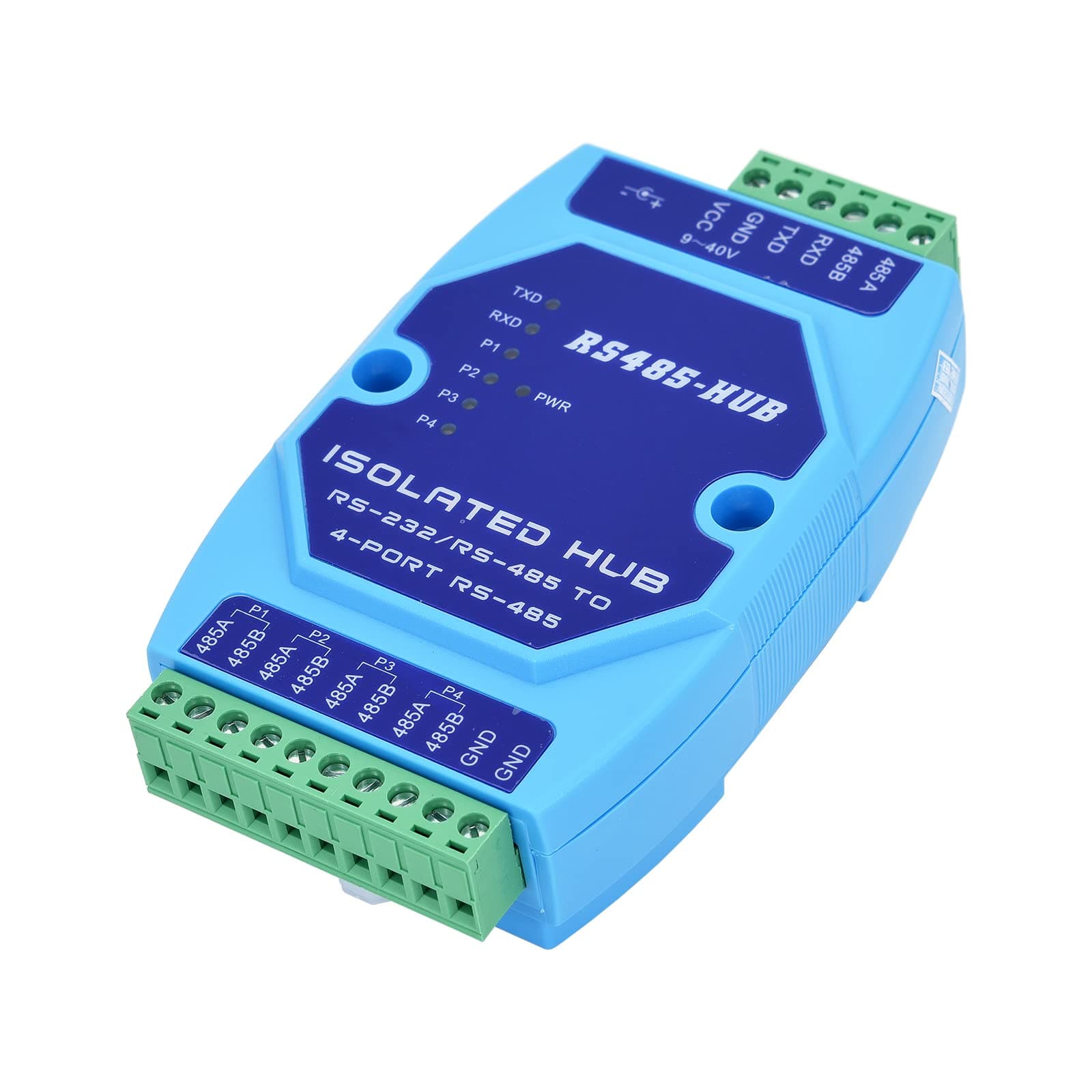RS232 RS485 to 4 Ports RS485 Repeater Optical Isolator Industrial Grade, RS485 hub 4 in 1 Out Signal Amplifier Anti-Interference (Blue)