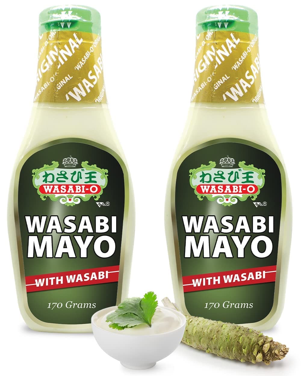 Wasabi Mayo by Wasabi-O - Spicy Japanese Mayonnaise - Smooth & Zesty - Perfect for Sushi, Burgers, Dipping & BBQ - 2 x Squeeze Mayo Bottles 6 Oz