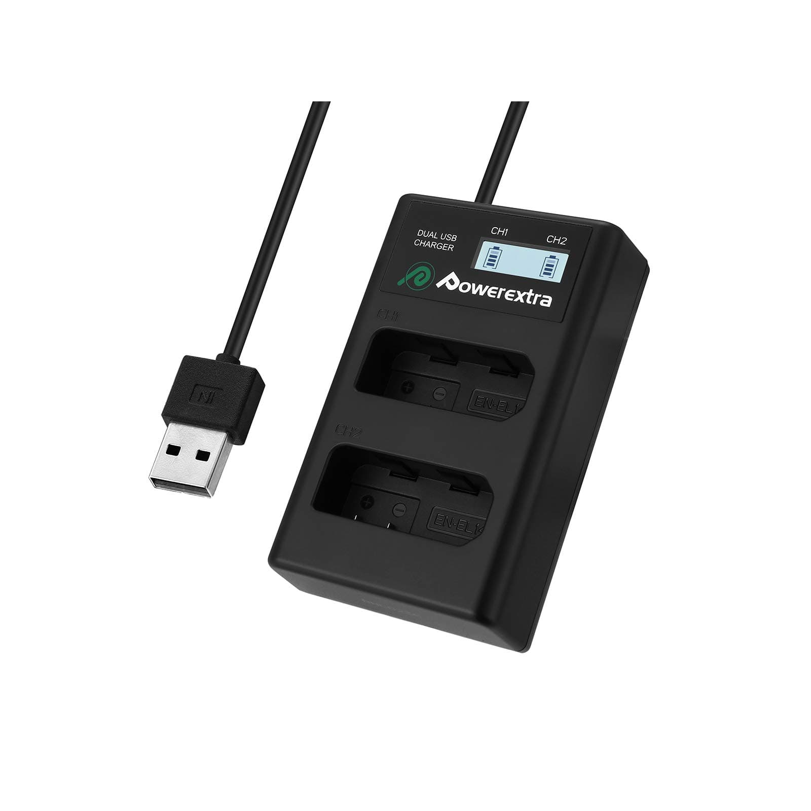 Powerextra EN-EL14 LCD USB Charger for Nikon EN-EL14 EN EL14a D3100, D3200, D3300, D3400, D3500, D5100, D5200, D5300, D5500, D5600, Coolpix P7000, P7100, P7700, P7800 Cameras