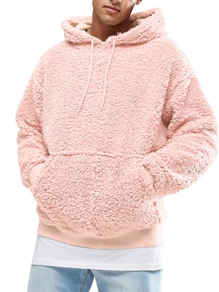 Runcati Mens Fuzzy Sherpa Pullover Hoodie Sweatshirts Long Sleeve Sport Front Pocket Military Fall Outwear Winter Hooded