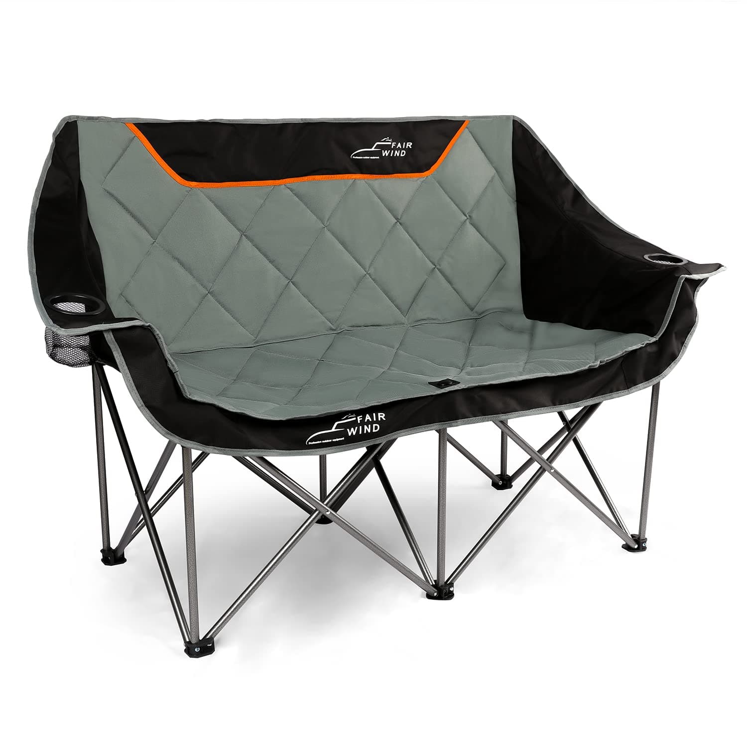 Oversized Fully Padded Camping Chair Folding Loveseat Camping Couch Double Duo Chair Heavy Duty Quad Fold Arm Chair with Cup Hold - Supports 650 LBS Black