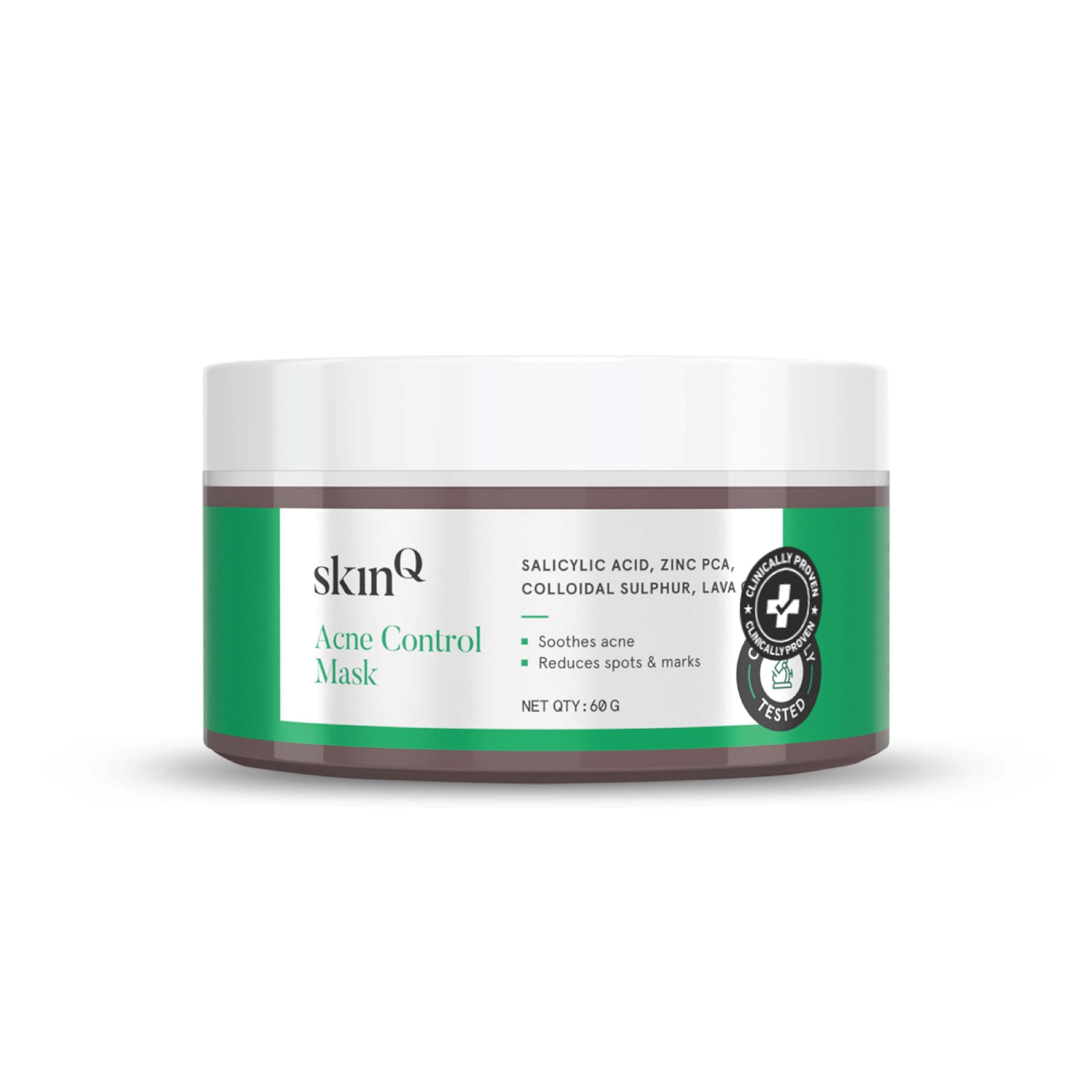 SkinQ De-Tan Acne Control Face Mask for men & women Moroccan Clay | Salicylic,Niacinamide, Zinc PCA Acid for tan removal,reduction in Blackheads & whiteheads| Reduces Skin Pores | All Skin Types (60g)