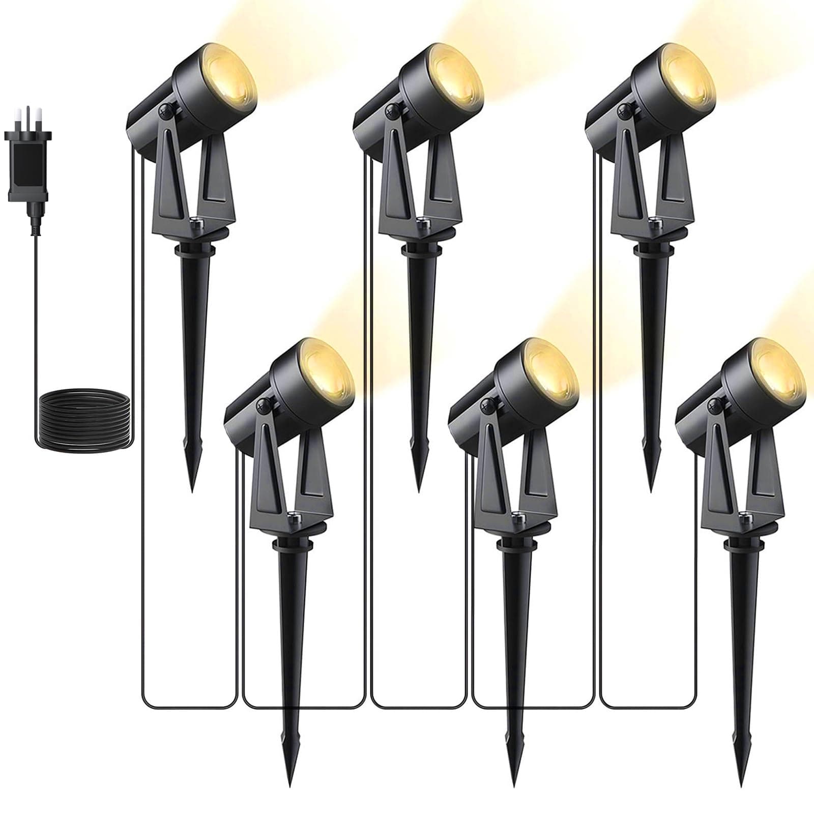 Garden Spotlights Mains Powered, 20m 6-in-1 LED Landscape Lights 6 * 2W Warm White 3000K 27V IP65 Waterproof Outdoor Garden Lights Pathway Lighting for Lawn Yard, Patio,Driveway,Party