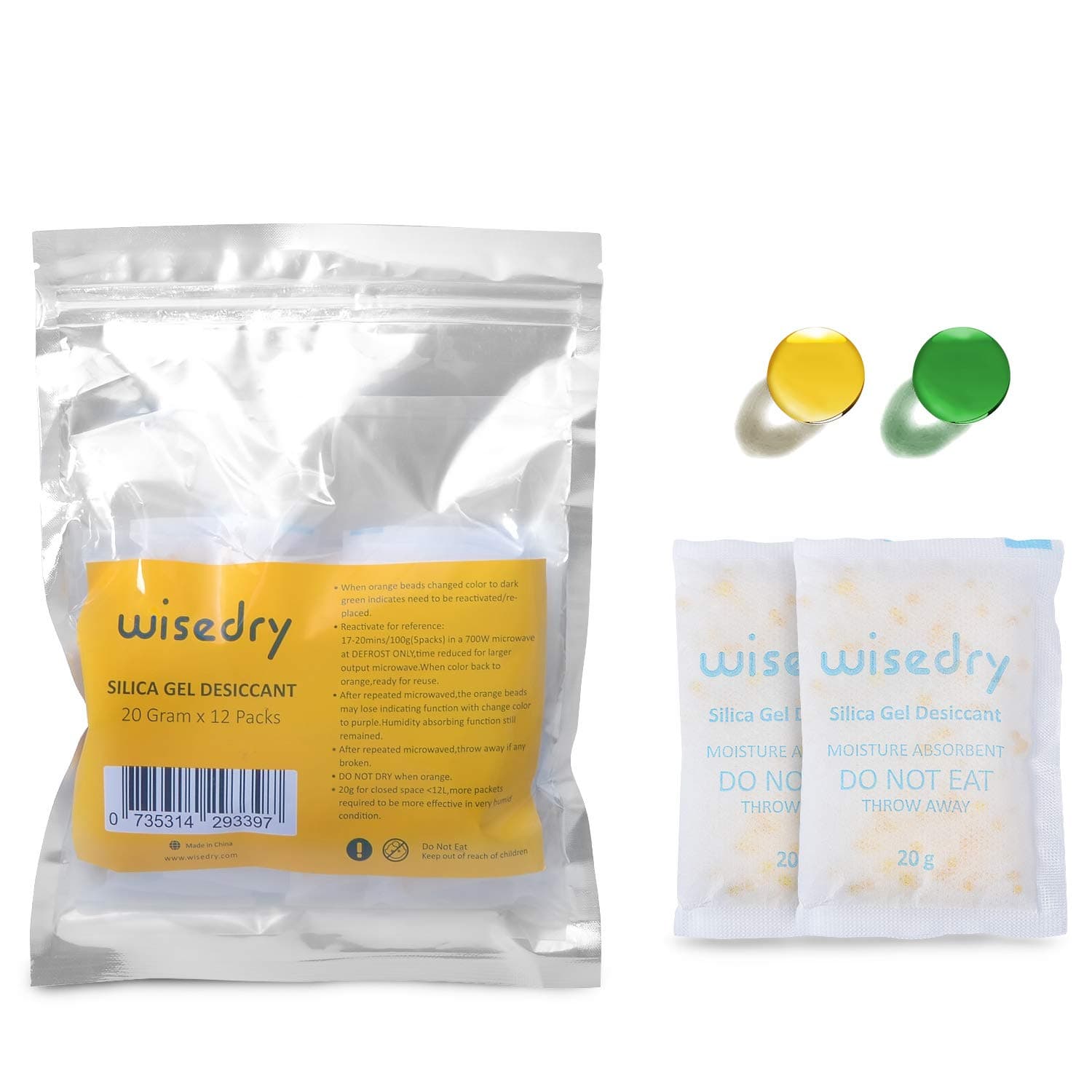 20 Gram [12 Packs] wisedry Silica Gel Sachets Rechargeable Desiccant Dehumidifiers