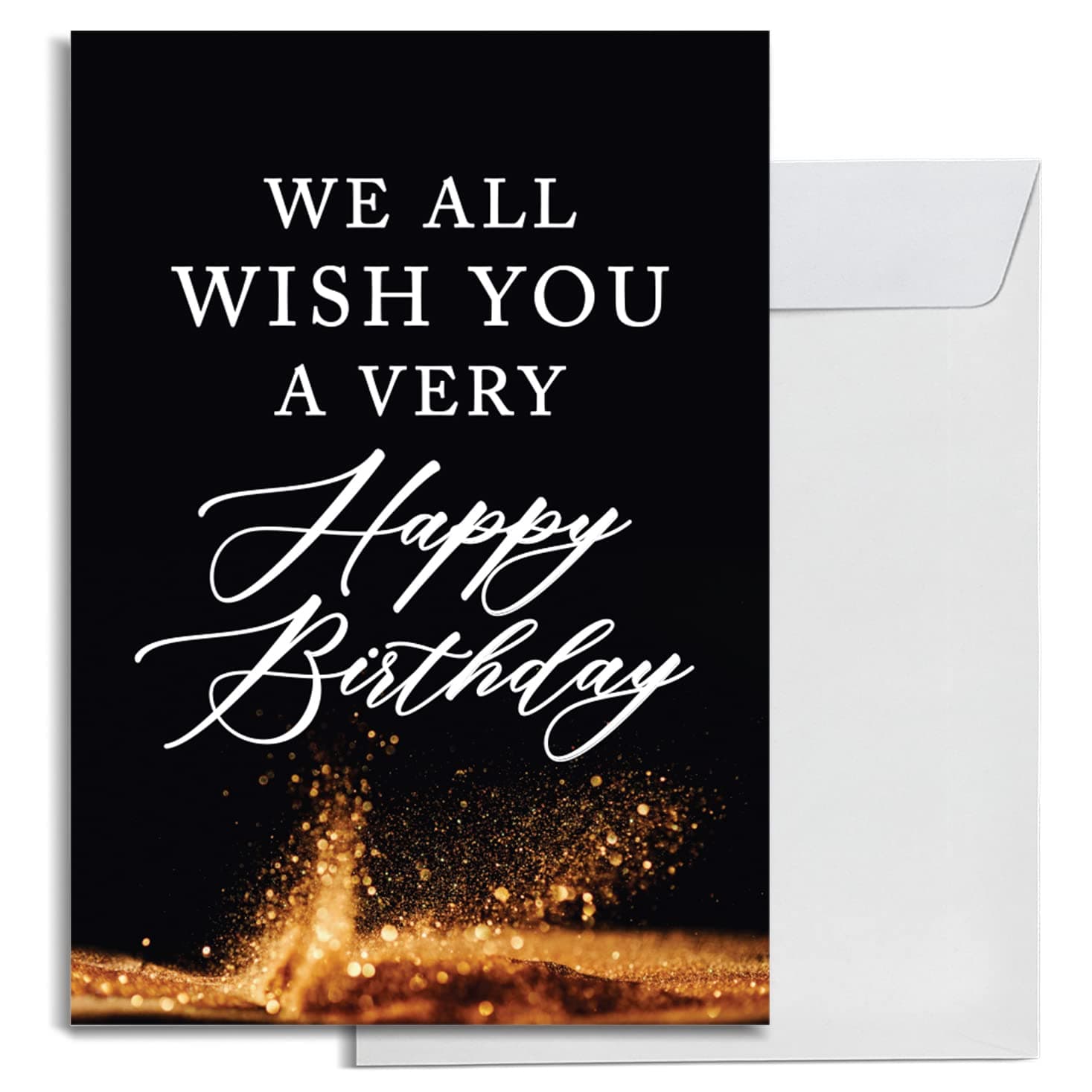 INKOLOGIE Blank Jumbo Happy Birthday Greeting Card with Envelope Gift, Large A4 8.25 x 11.75-inch, Elegant Black, We All Wish You a Very Happy Birthday, Wishes Group Team Office, Writeable, 1-Pack
