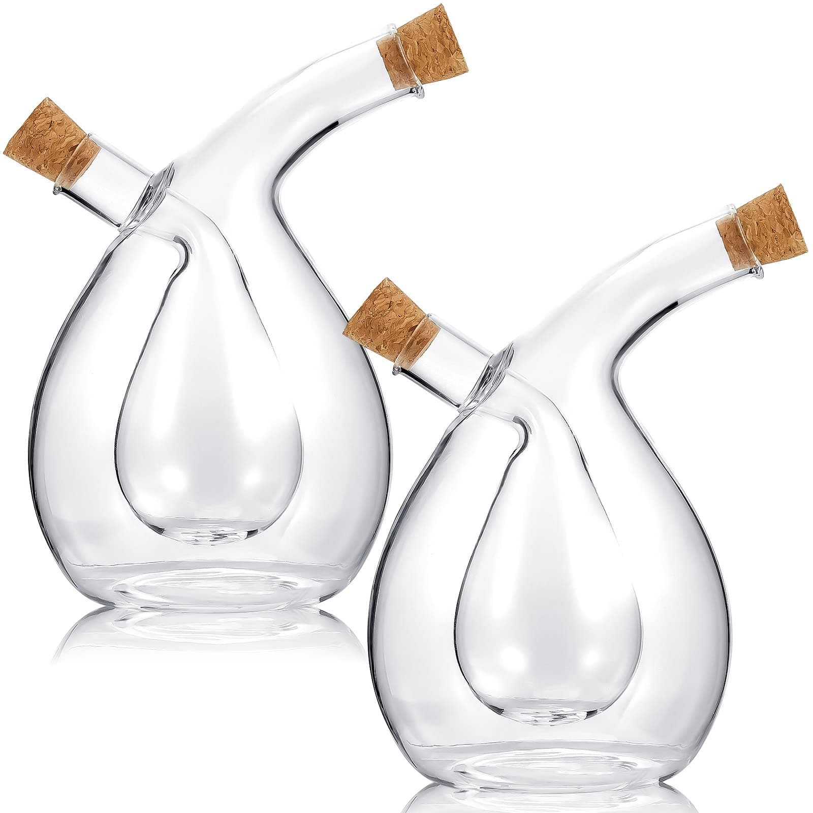 Suclain 2 Pcs Oil and Vinegar Dispenser, 2 in 1 Glass Olive Oil and Vinegar Cruet Dispenser Bottle, Olive Soy Sauce Dispenser Double Pourer Spout, Kitchen Cooking Container(Classic)