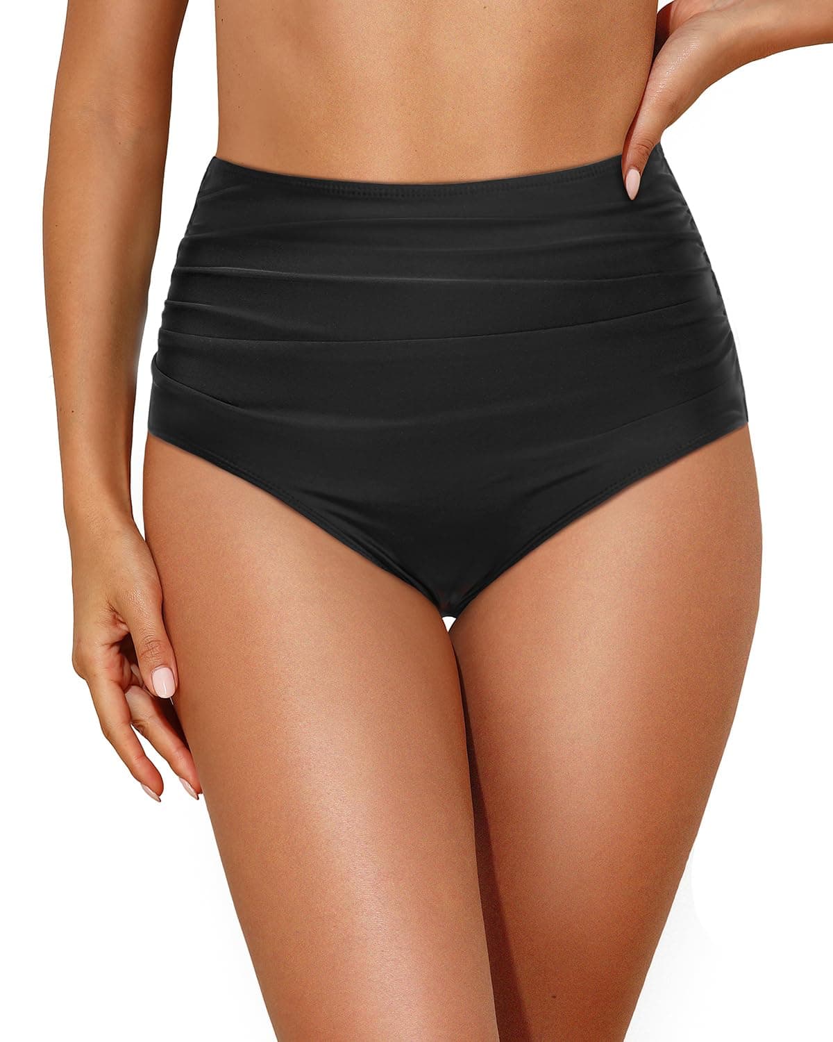 Women High Waisted Bikini Bottom Retro Ruched Swim Bottom Shirred Tankinis Brief