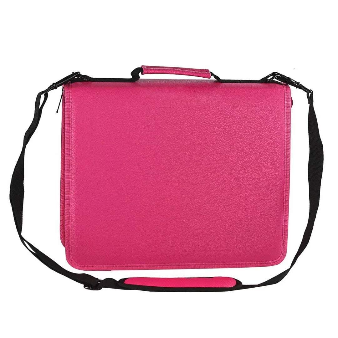 WINSHEA 180 Slots Pencil Case PU Leather Students Colored Pencils Case Holder Wrap Pouch Organizer Pen Storage Bag with Adjustable Strap (No Pencils) (Rose Red)