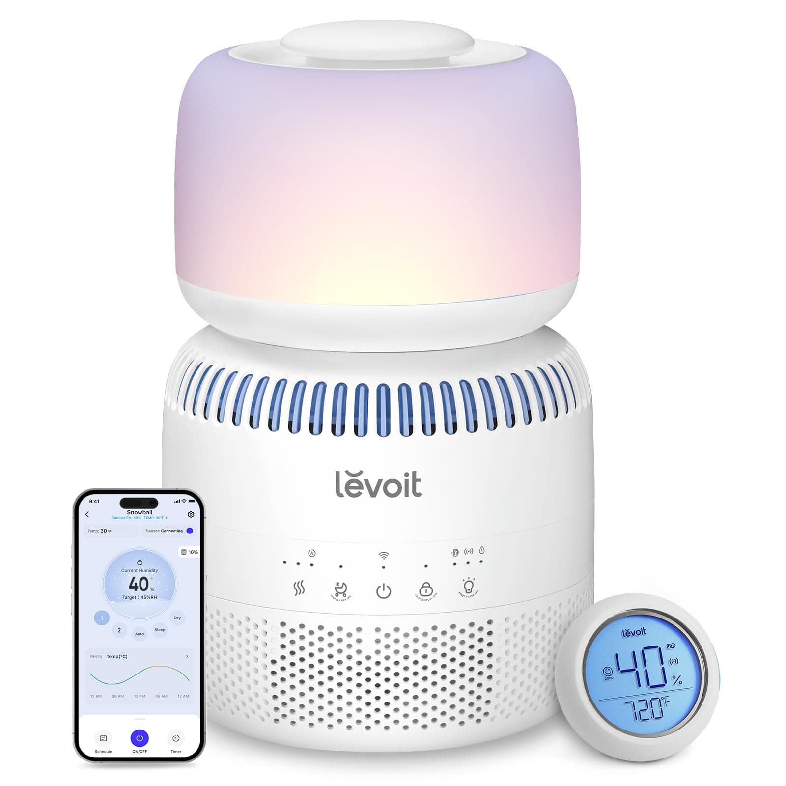 LEVOIT Humidifiers for Baby Bedroom, Evaporative Sprout with Dual Filters for Air and Water, Separate Sensor, Adjustable, No Blue Night Light, Auto Dry, Smart Control and Alexa,