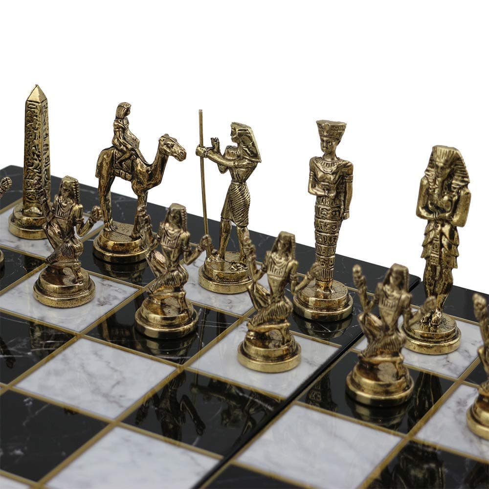(Without Board) Historical Handmade Ancient Egypt Pharaoh Figures Metal Chess Pieces Medium Size King 3.5 inc (Only Pieces)