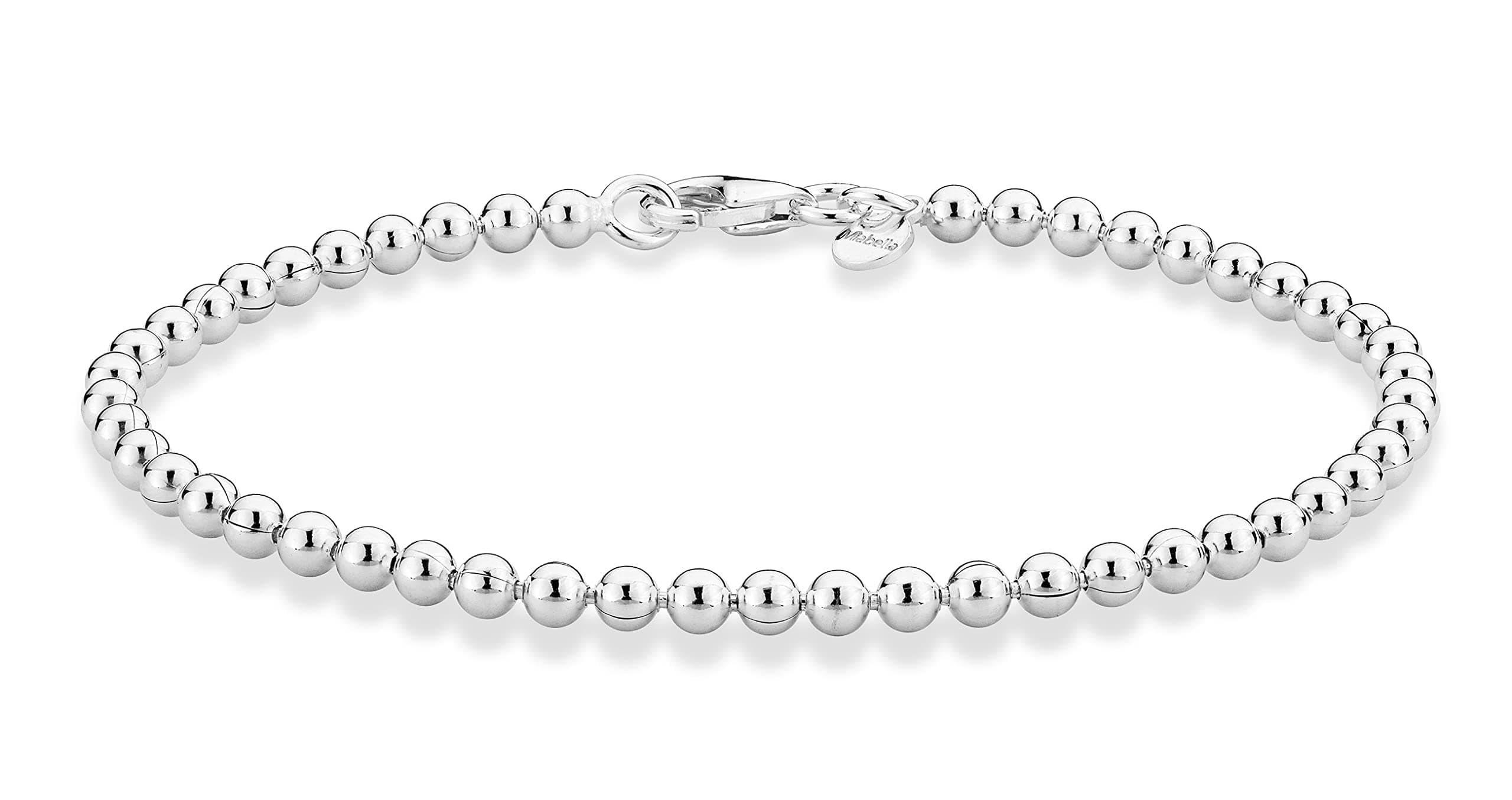 925 Sterling Silver Italian Handmade 3mm Bead Ball Strand Chain Bracelet for Women Made in Italy