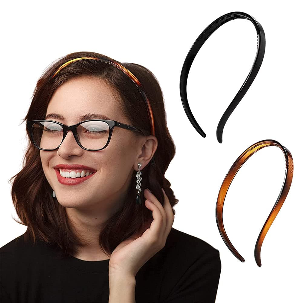 2PCS Plastic Flex No Pressure Headbands Teeth Comb Skinny Hair Loop for Women Girls with Glasses