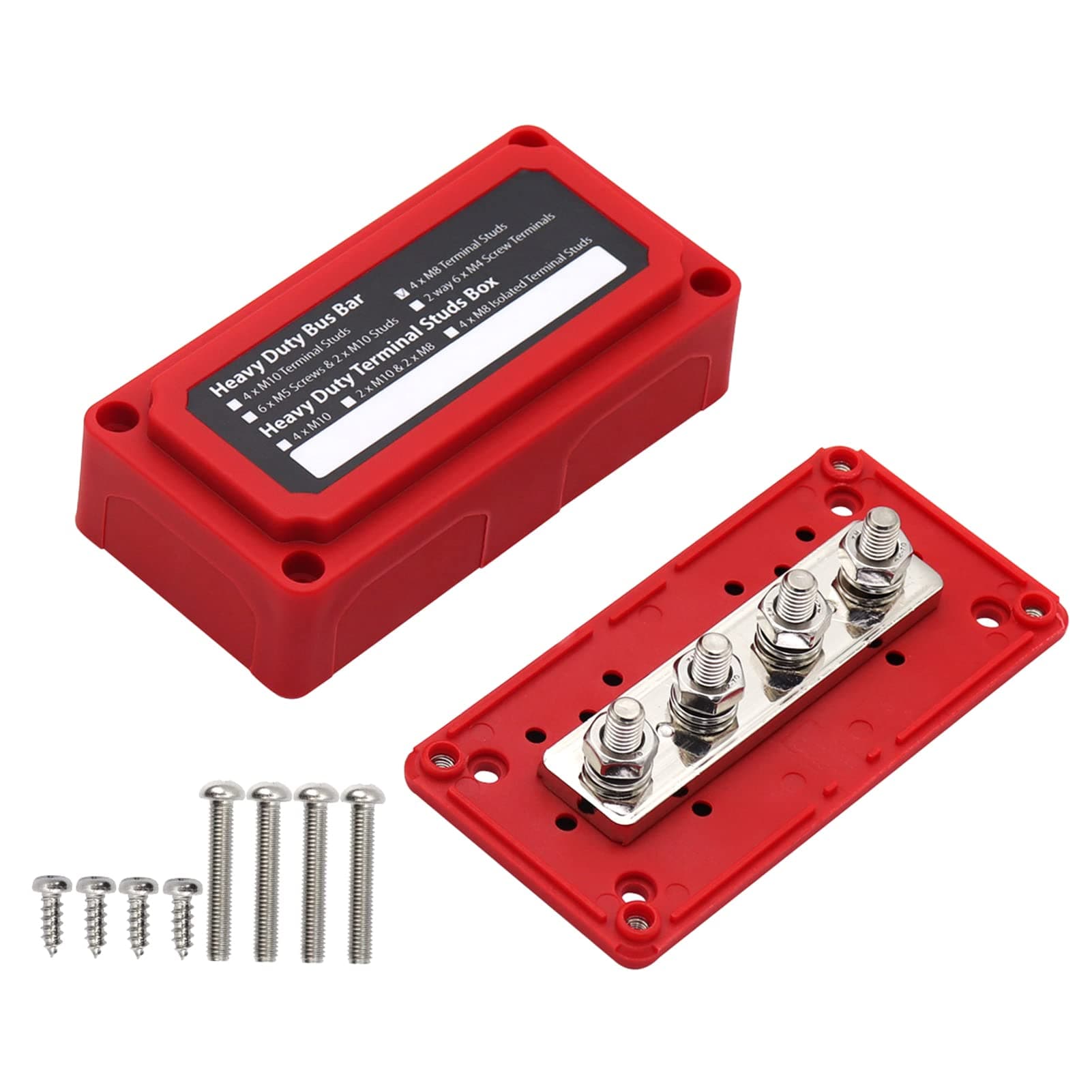 Fawoonu Power Distribution Block Heavy Duty Bus Bar Box with 516in M8*4 Terminal Studs 48V 300A Post Battery Junction Block for Car RV Truck Marine Boat