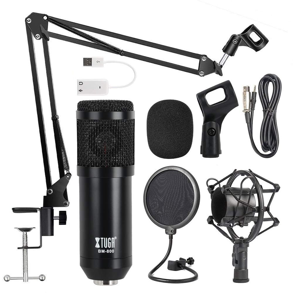 Condenser Microphone BM800 Professional Studio Vocal Recording Mic with Sound Card for Broadcasting Voice-Over Karaoke