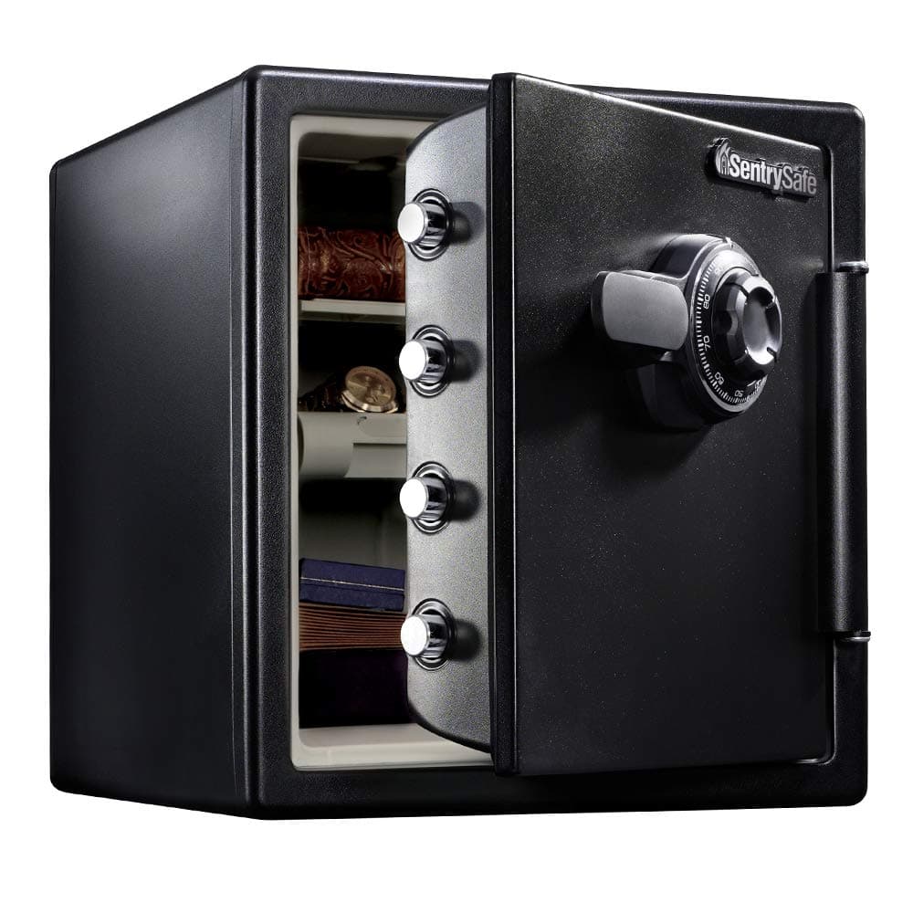 Fireproof and Waterproof Black Steel Home Safe with Dial Combination Lock for Cash, or Documents, 1.23 Cubic Feet, 17.8 x 16.3 x 19.3 x Inches, SFW123CU