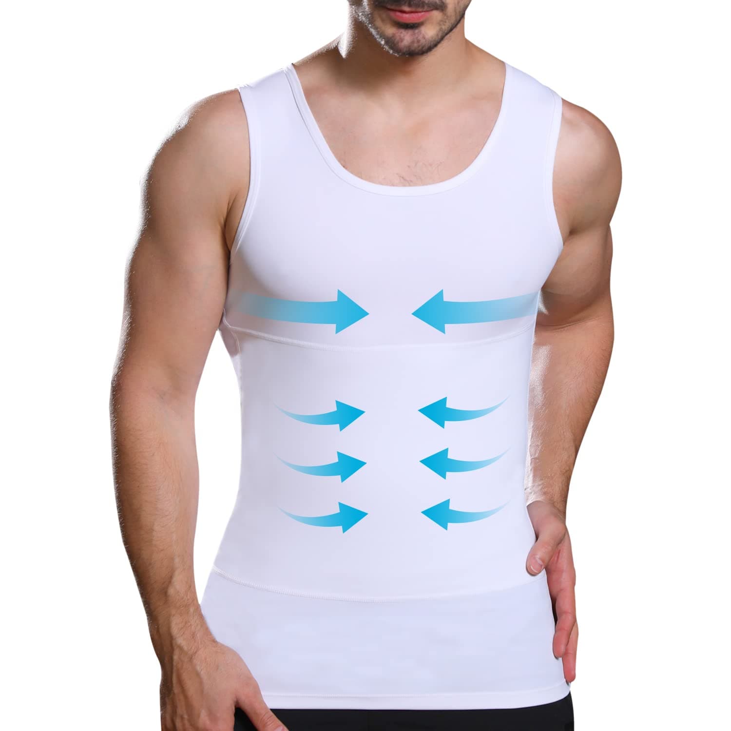 Mens Slimming Body Shaper Vest, Chest Abdomen Compression Tank Top, Belly Hiding Undershirts - Change in Seconds