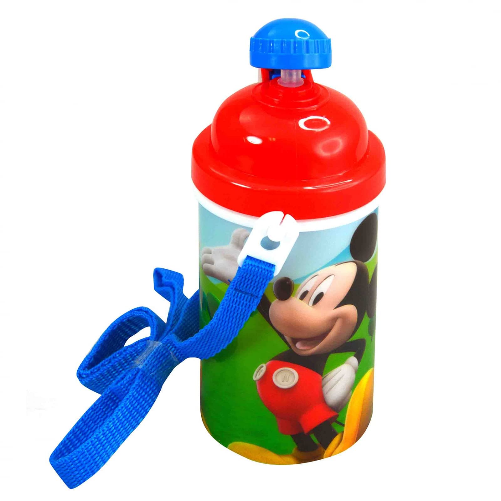 Zak Designs Disney Mickey Mouse One Touch Button Water Bottles with Reusable Built in Straw, Carrying Strap - Safe Approved BPA Free, Easy to Clean, for Kids Girls Boys, Goodies Home Travel