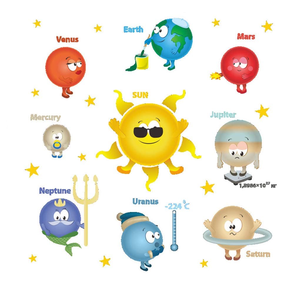 ufengke Cartoon Solar System Planets Wall Stickers Sun Earth Mars DIY Removable Wall Decals Children's Room Nursery Wall Decor