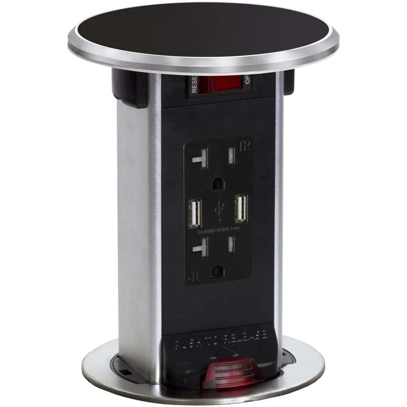 Lew Electric PUR15-BK Round Countertop Pop Up 15 Amp Receptacles With USB Ports - Black