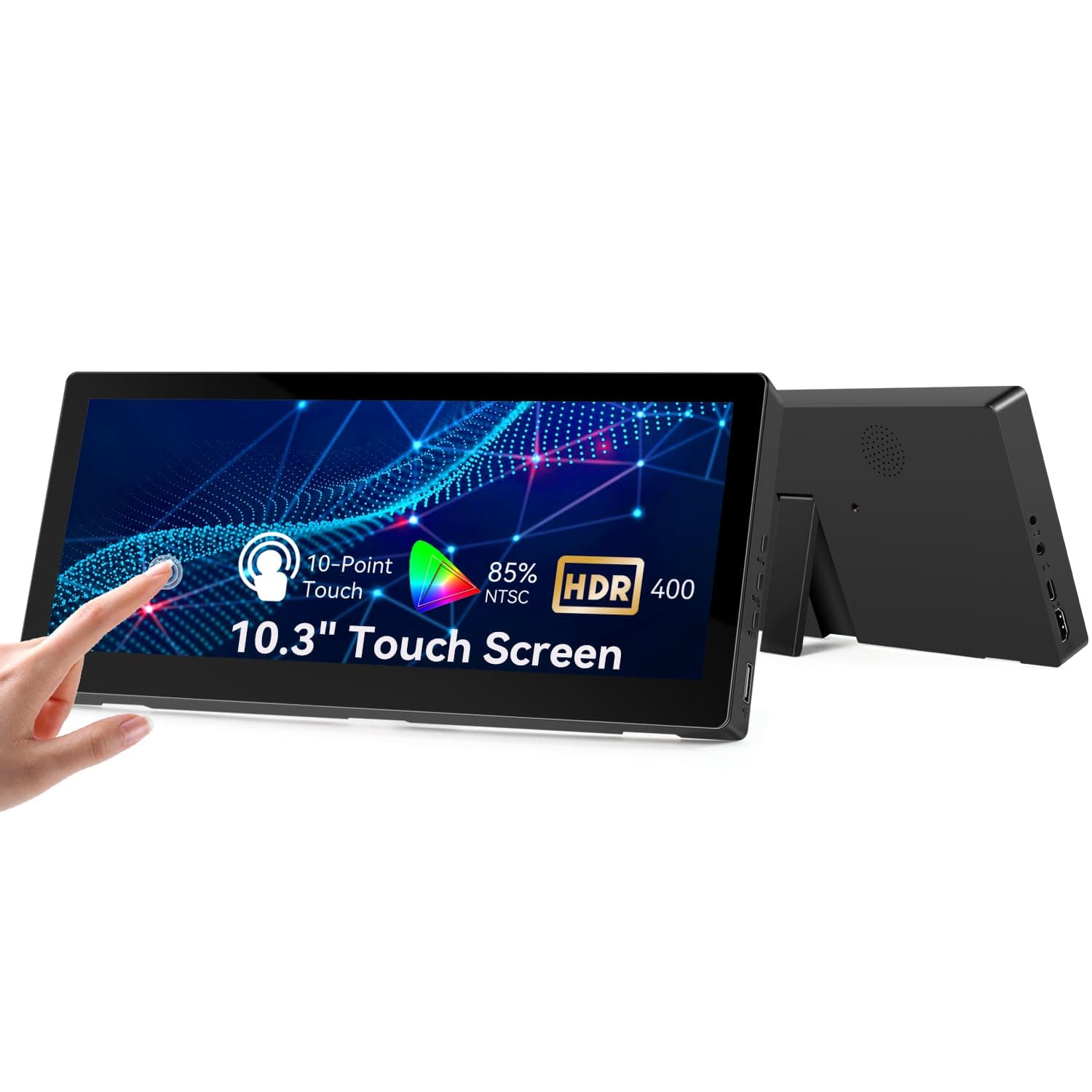 10.3'' Small Touchscreen Monitor, 400cd/m², VESA, IPS Stretched Bar LCD Mini Travel Touch Display 1920 * 720 HDMI USBC, Portable Touch Screen for Laptop Computer Windows Aida64 GPU CPU RAM Monitoring