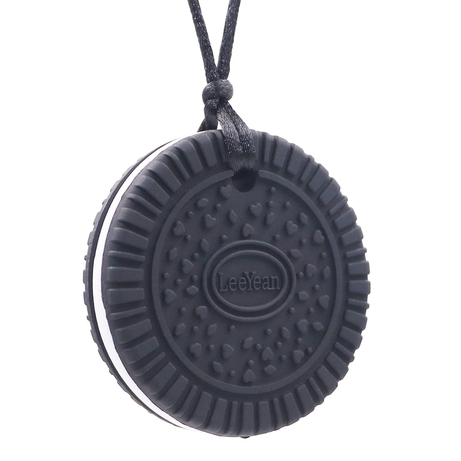 LeeYean Chew Necklace for Boys and Girls - Silicone Chewable Pendant for Autism, Chewing, ADHD, SPD, Sensory Oral Motor Aids for Kids, Chewy Toy for Adults (Black)