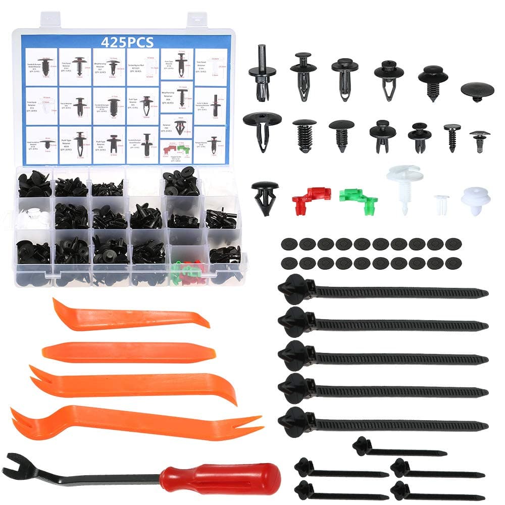 460Pcs Plastic Fasteners Kits & Trim Removal Tool Retainer Clips Rivet Nut Car Push Pin Rivet Fasteners Trim Panel Body Moulding Clips Fit for GM Ford Toyota Honda Chrysler