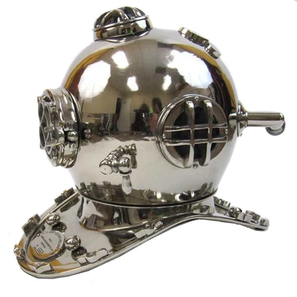 88C5525LA Full-Size Reproduction Chrome Finish U.S. Navy Mark-V Aluminum Diving Helmet