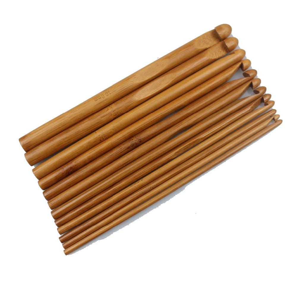New 12 Sizes Carbonized Bamboo Handle Crochet Hooks Knit Weave Yarn Craft Knitting Needle FBA