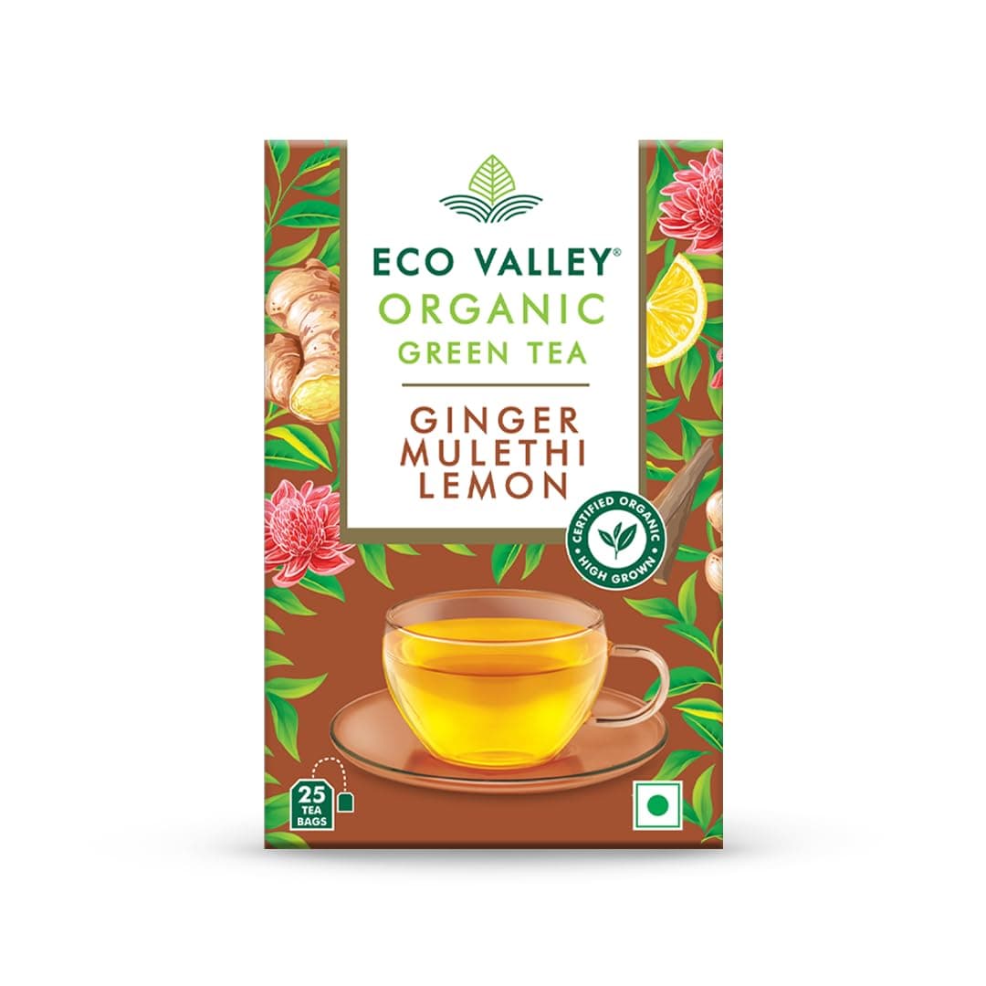 Eco Valley Organic Green Tea, Ginger, Mulethi & Lemon