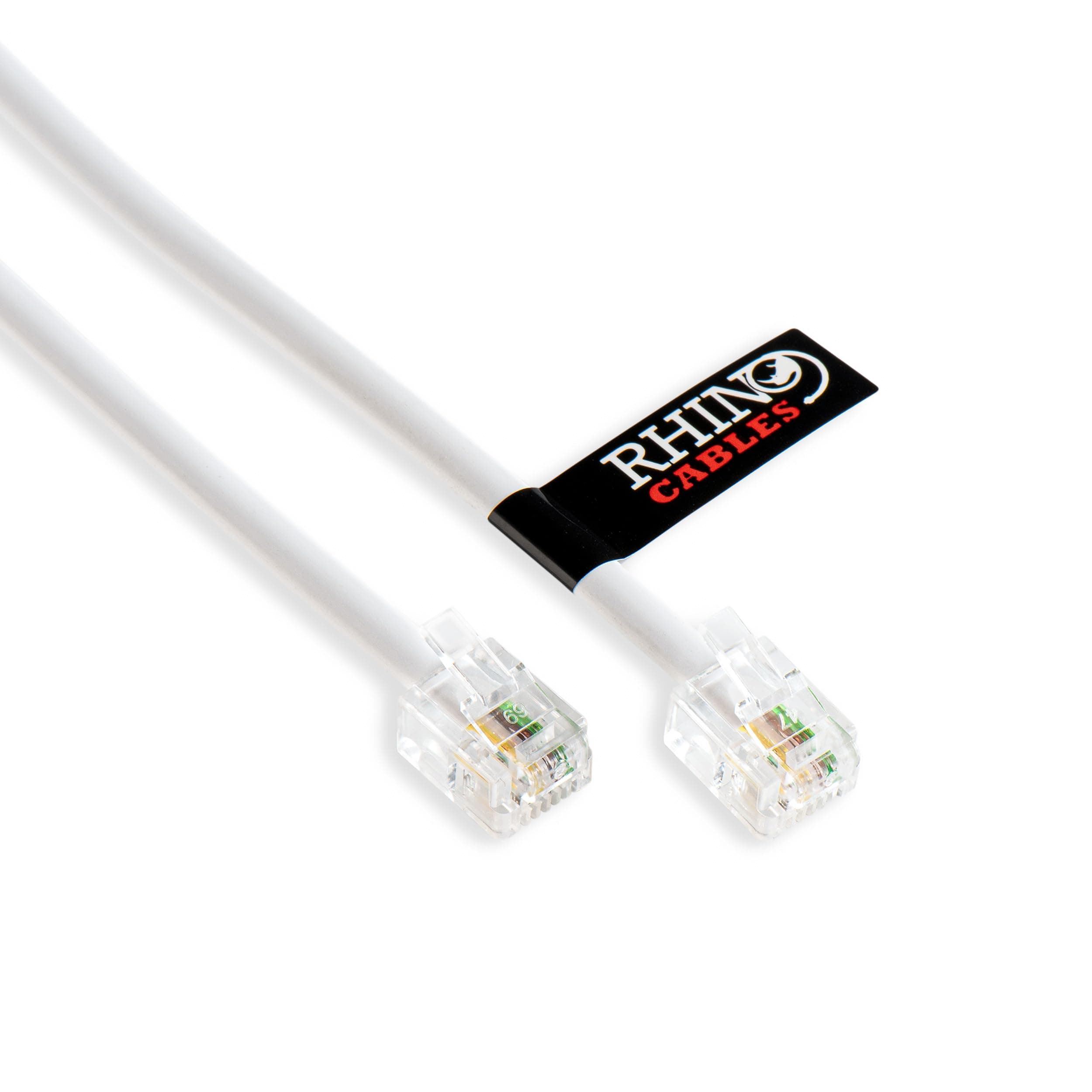 rhinocables ADSL RJ11 High-Speed Telephone & Internet Cable | Universal Compatibility for BT, Modem, Router, Landline & Broadband | Durable Copper Core for Optimal Signal (5m,White,Pack of 1)