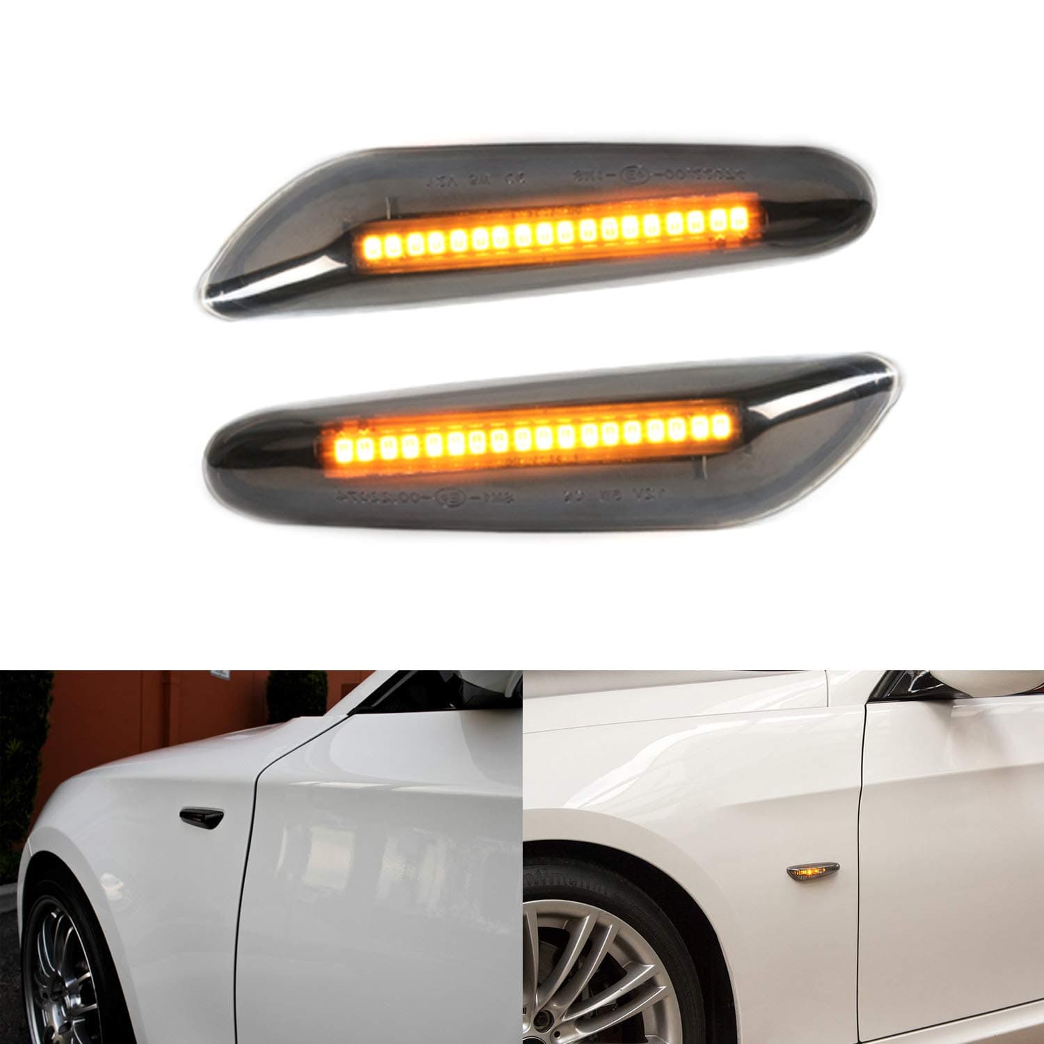 Mallofusa Smoked LED Side Marker Turn Signal Light Repeaters Lamp Assembly for BMW E90 E91 E92 E93 E46 E36 E53 X3 E83 X1 X5 E84 E81 E82 E87 E88 Black(One Pair)