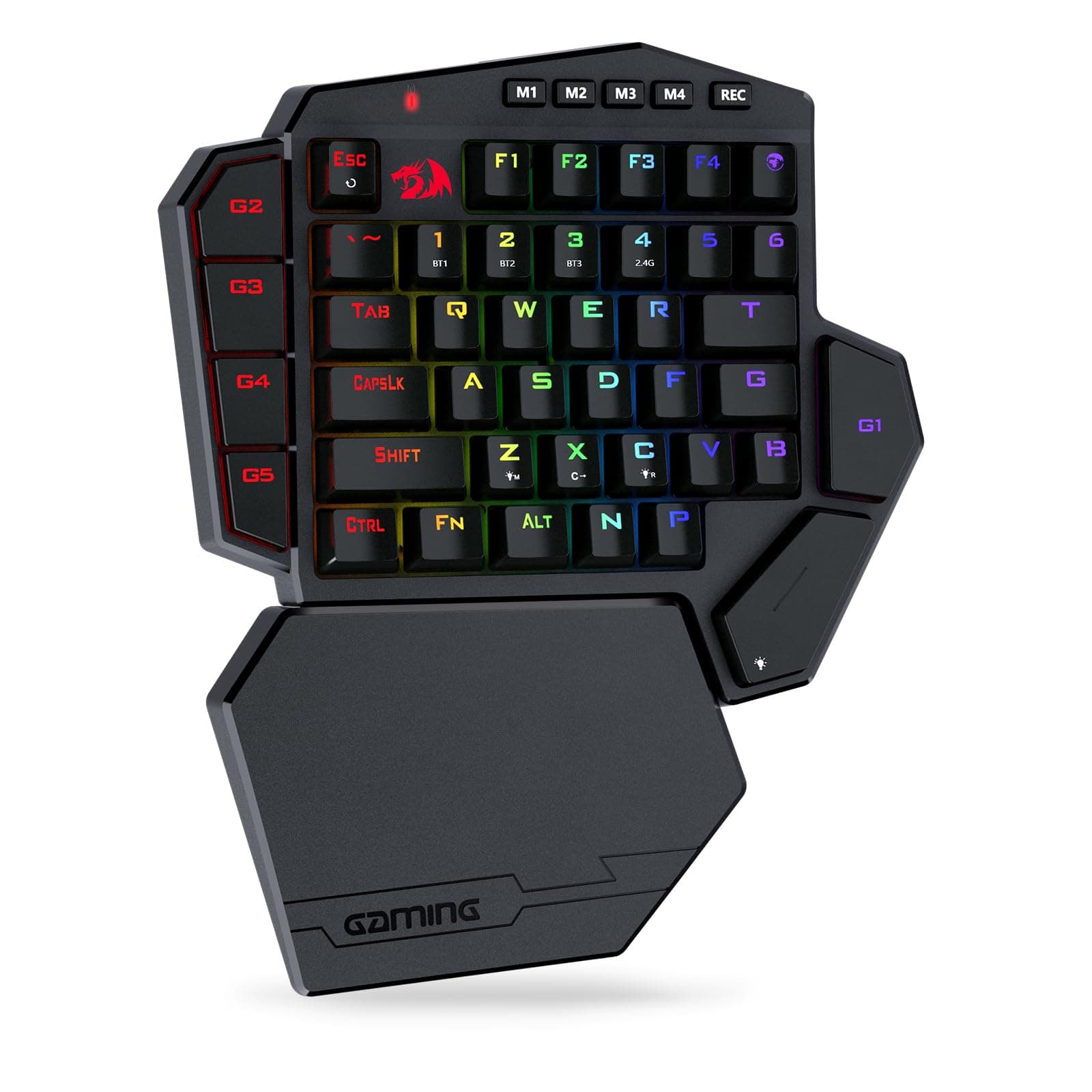 Redragon K585 DITI One-Hand Wireless Mechanical Keyboard, 42 Keys 2.4Ghz RGB 40% Gaming Keyboard with 7 Built-in Macro Keys, Removable Wrist Support, 3000mAh Battery (Red Switch)