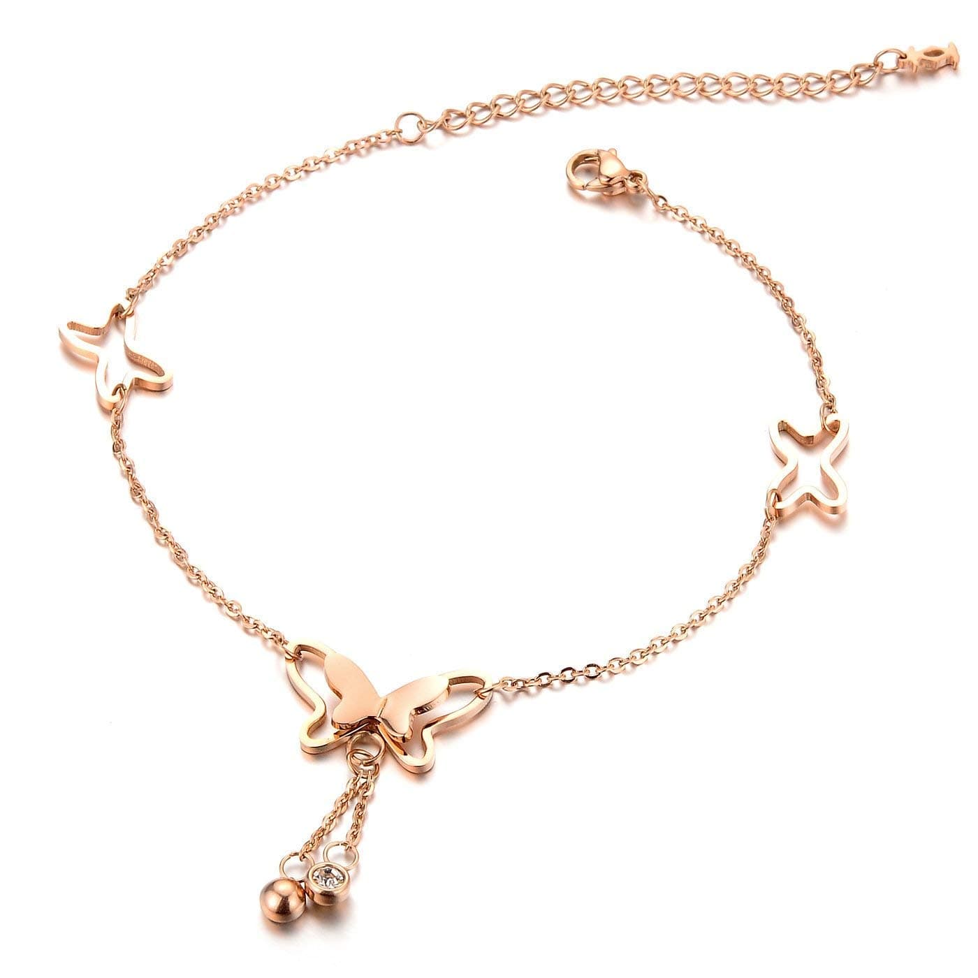 Shining Diva Fashion Italian Designer Rose Gold Plated Butterfly Anklet and Necklace For Women and Girls