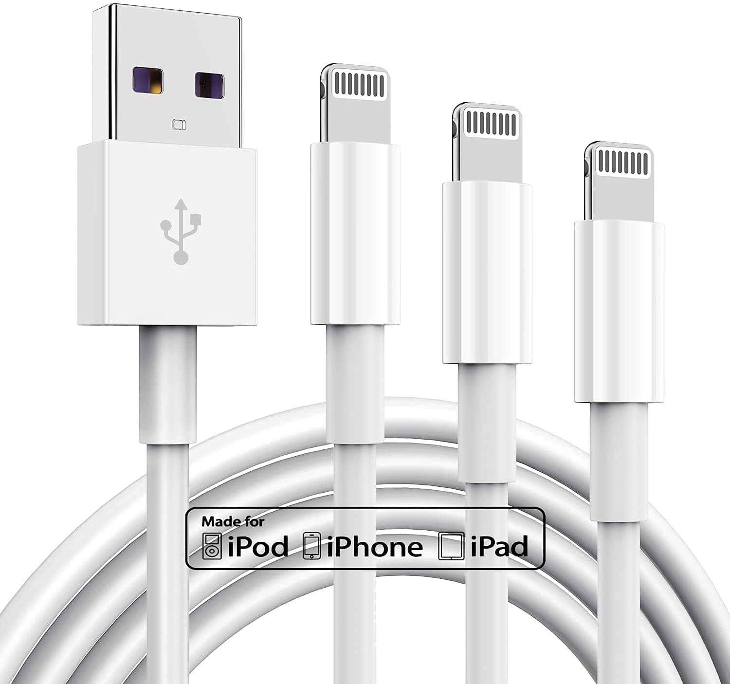 TUMABER 3 Pack Apple MFi Certified Charger Cable, Apple Lightning to USB Cable Cord, 2.4A Fast Charging Phone Long Chargers for iPhone 12/11/11Pro/11Max/ X/XS/XR/XS Max/8/7/6/5S/SE (3ft, White)