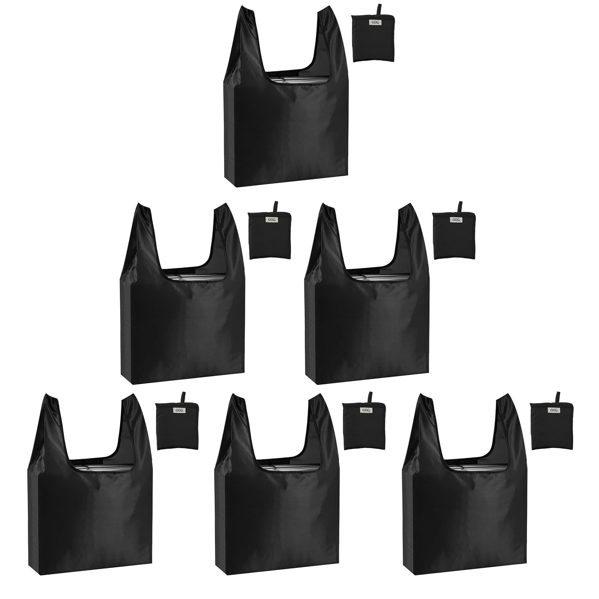 Large Reusable Bags Shopping Washable Foldable 6 Pack Grocery Bags Heavy Duty Lightweight Folding Gift Tote Bags Durable Polyester Black