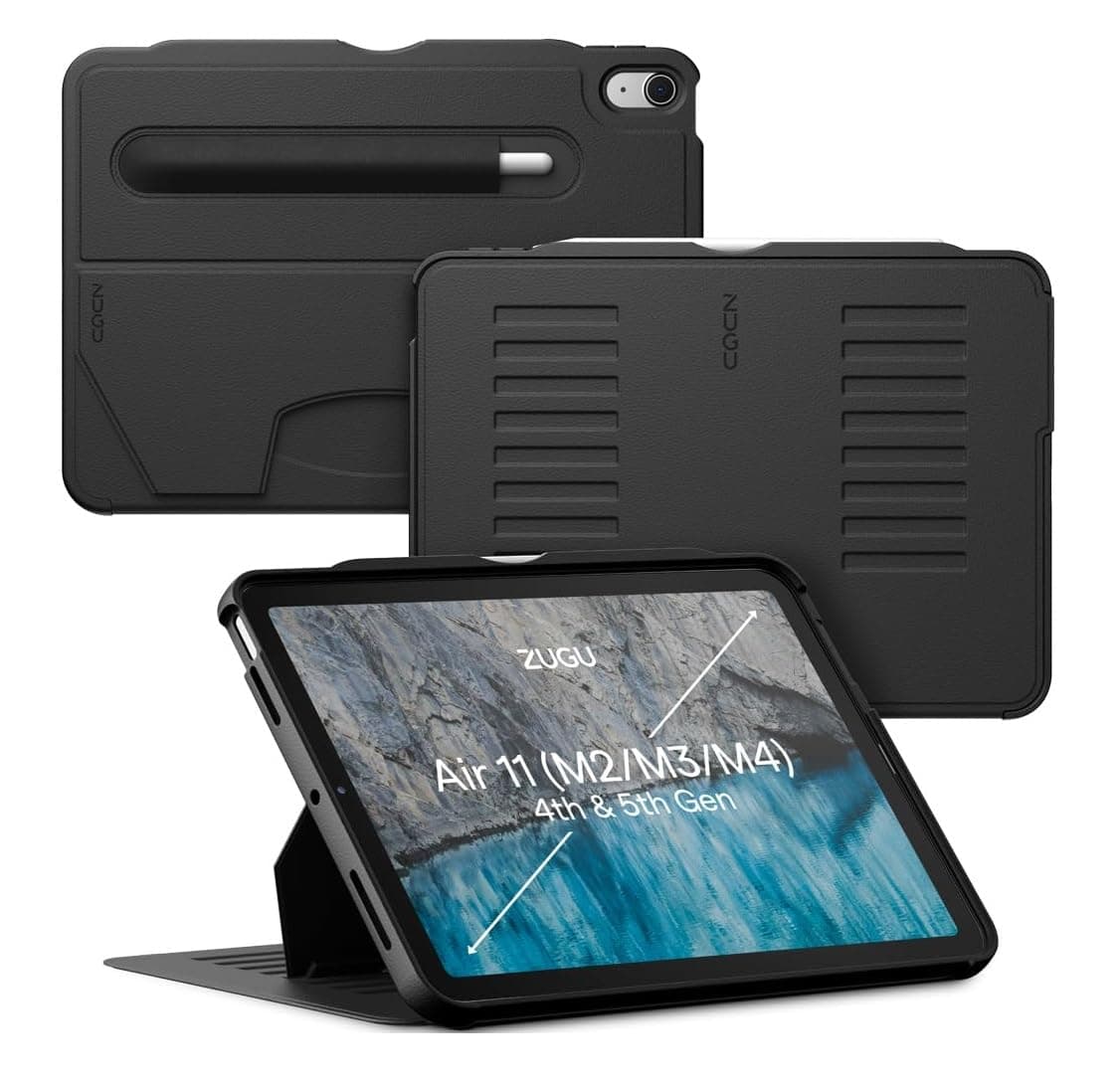 ZUGU CASE for iPad Air 11 (M4 2026/M3 2025/M2 2024) iPad Air 5 & 4 10.9 inch (2022/2020) Protective Cover, Wireless Apple Pencil Charging, Convenient 8-angle Magnetic Stand & Auto Sleep/Wake [Black]