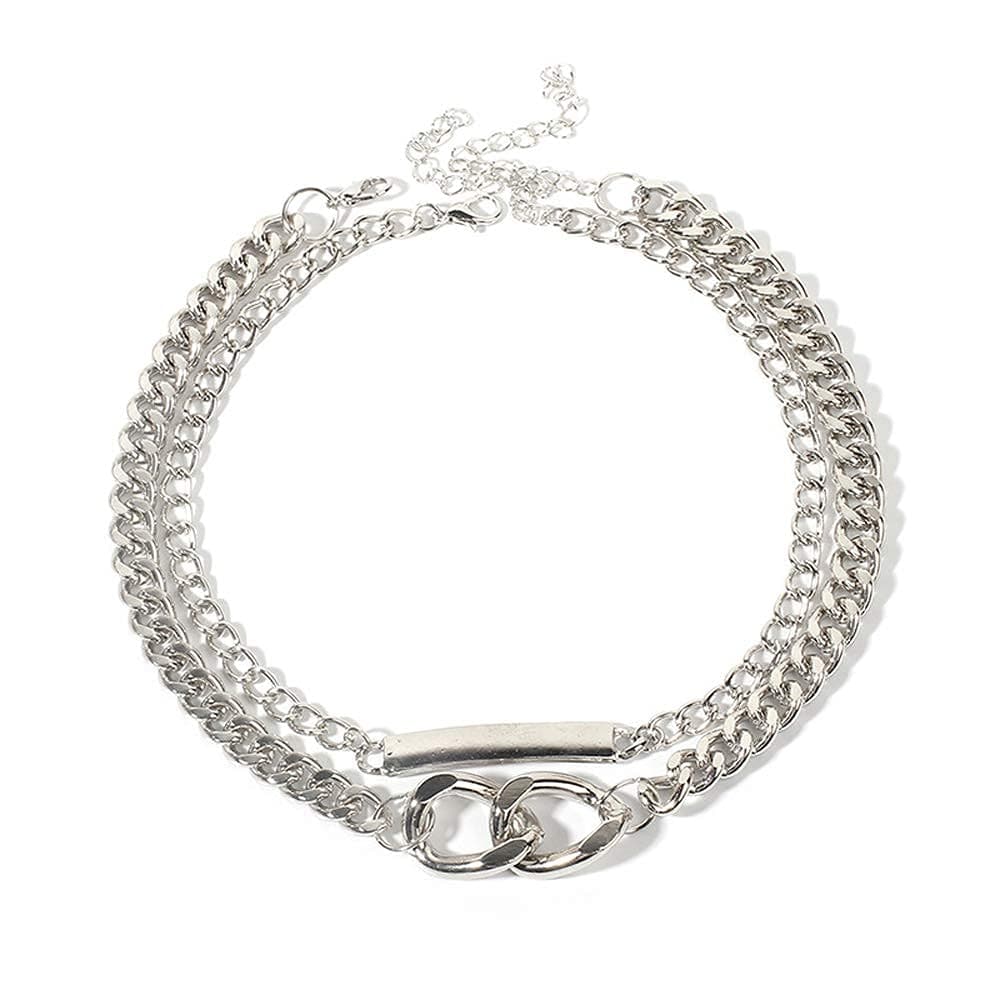 Missgrace Dark Chunky Rhodium Silver Chain Choker Delicate Multi-Layer Necklace Chain Choker Bead Pendant Necklace Dainty Jewelry Bar Necklace Chokers Necklace for Women and Girls