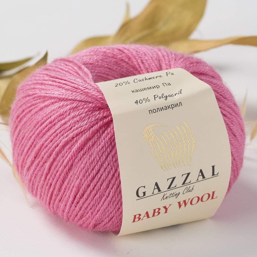 5 Pack - Total 8.8 Oz Gazzal Baby Wool 1.76 Oz (50g) / 191 Yards (175m) Fine Baby Yarn, 40% Lana Merino, 20% Cashmere Type Polyamide, Pink - 831